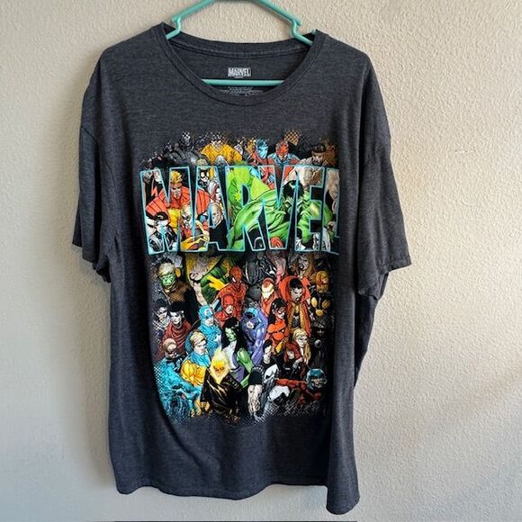 Marvel Characters All Over Print Men's Charcoal Gray T-shirt Size 2X‎ - Picture 1 of 4